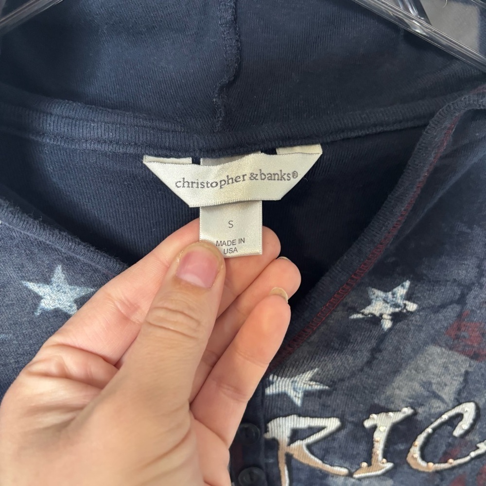 Christopher & Banks Y2K Americana Hooded Henley Top S - Picture 7 of 9